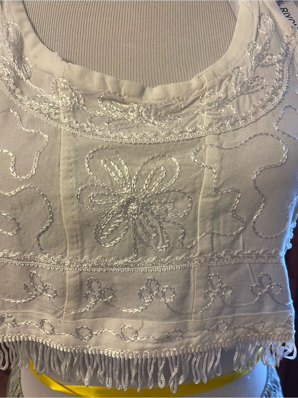 Embroidered White Halter Fringe Crop Top - Brand: Be Bop - Picture 2 of 5